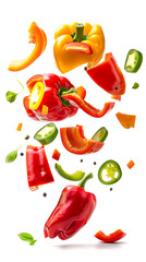 Floating bell pepper in air with whole bell pepper