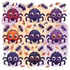 Obraz premium Cute and Playful Spider Squad in Cartoon Style for Halloween Decor and Party
