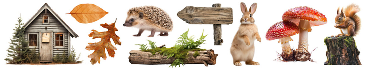 Woodland png cut out element set