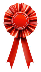 Red award ribbon with a circular center, cut out - stock png.