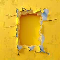 Obraz premium Hole in a wall. Hole broken in a yellow wall