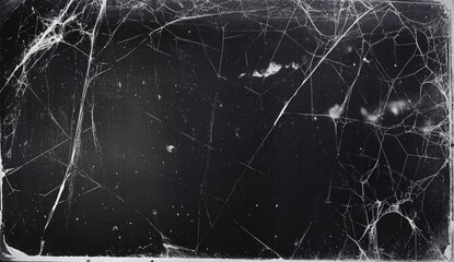 Black and white background with a spiderweb texture.