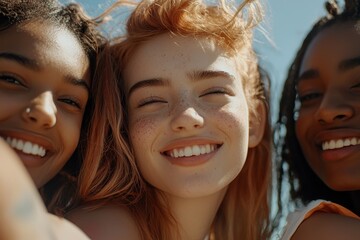 Obraz premium A group of diverse friends smiling together, celebrating the diversity of our society