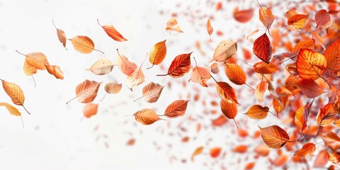 Autumn Leaves in a Whirlwind Against White Background. Fall Background. 