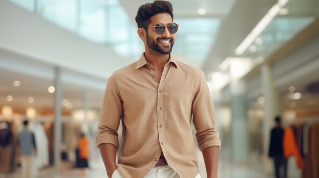 Young handsome indian man standing at mall