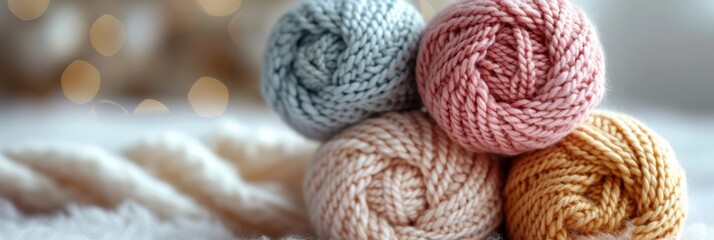 Yarn in warm colors. Knitting. Pastel Yarn with Soft, Cozy Textures. 