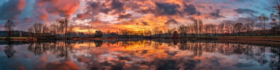 Obraz premium Breathtaking sunset reflected in the serene lake surface