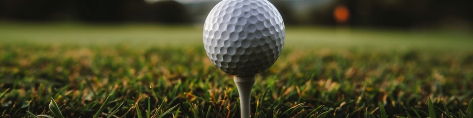 A golf ball is sitting on the grass next to a golf tee. Concept of calm and relaxation, as it captures a moment of stillness in a green field