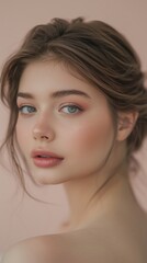 Fototapeta premium Captivating beauty with luminous skin and mysterious gaze in a refined elegant portrait