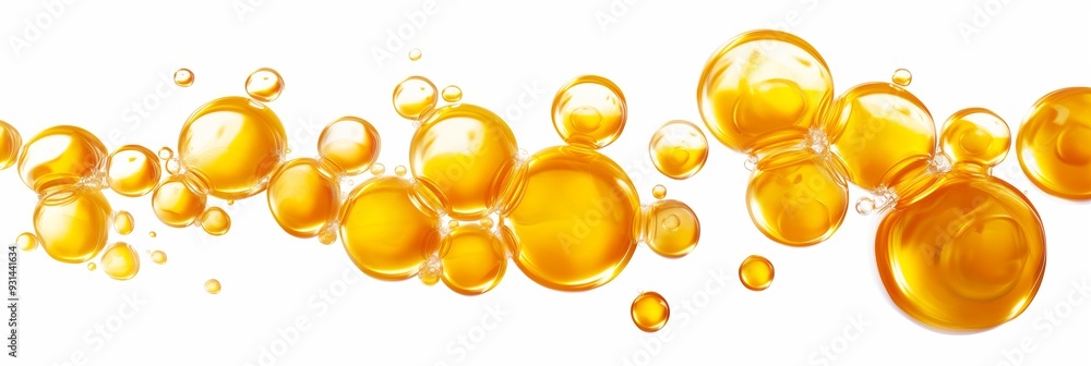 Poster a series of yellow bubbles are floating in the air. the bubbles are of various sizes and are scatter