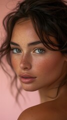 Naklejka premium Captivating Portrait of a Stunning Young Woman with Mesmerizing Gaze