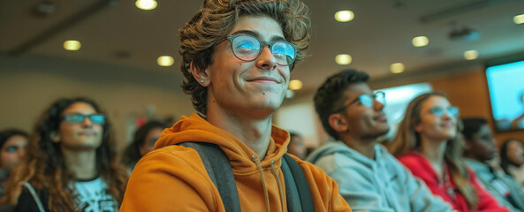 University Students in a School Class for the Start of the Academic Year, A Student Engaged and Focused in the Classroom Setting, Education Banner