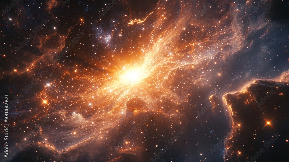 Wall mural a serene view of a distant star cluster with tightly packed stars glowing brightly.