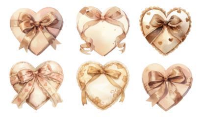 Elegant vintage heart box coquette aesthetic  png cut out element set