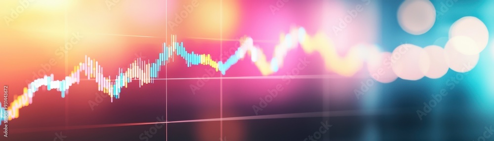 Poster a colorful abstract representation of a financial graph, showcasing dynamic trends and data analysis