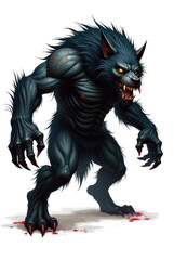Fototapeta premium Malevolent Werewolf in Shadows , dark fantasy aesthetic, high-detail illustration, epic fantasy artwork, character concept art, rich color palette, dark and gritty style.