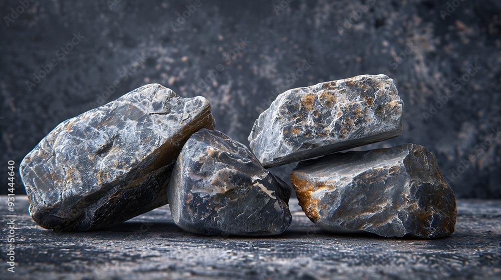 Poster natural stones on a dark background for product presentation : generative ai