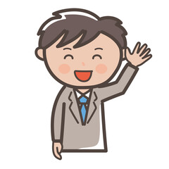 笑顔で手を振って挨拶をする男性ビジネスマンのイラスト