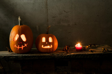 halloween background with jack'o'lanterns in the night
