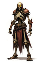 Skeletal Warrior in Dark Fantasy , dark fantasy aesthetic, high-detail illustration, epic fantasy artwork, character concept art, rich color palette, dark and gritty style.