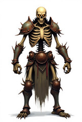 Fototapeta premium Ethereal Skeletal Warrior Emerges , dark fantasy aesthetic, high-detail illustration, epic fantasy artwork, character concept art, rich color palette, dark and gritty style.