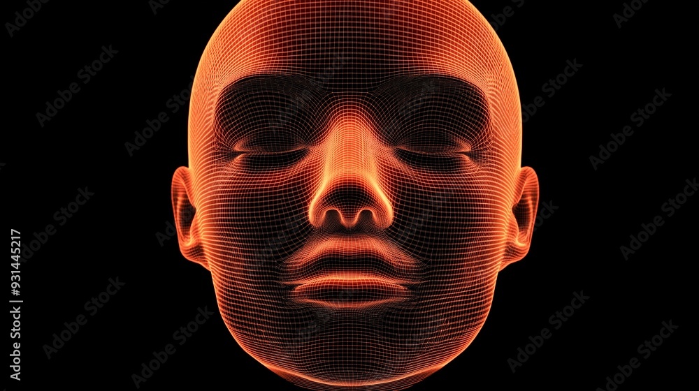 Aufkleber a close up of a head with a red glow. the head is in a black background. the head is a computer gene