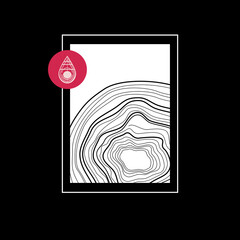 Retro-futuristic drop. Print design with concentric circles depicting tree rings. [Vector]