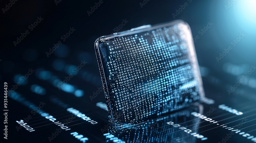 Poster abstract digital wallet made of binary code, symbolizing the digital nature of modern finance, binar