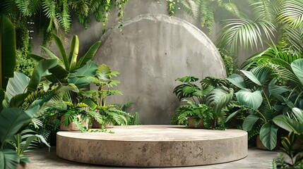 Naturalism Podium with Plants  3d rendering : Generative AI