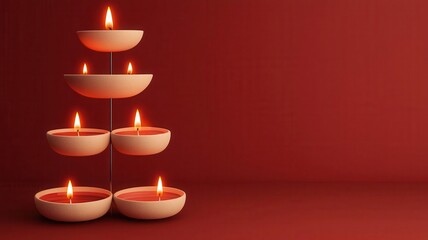 Diwali diya stand, multitiered with candles, 3D illustration