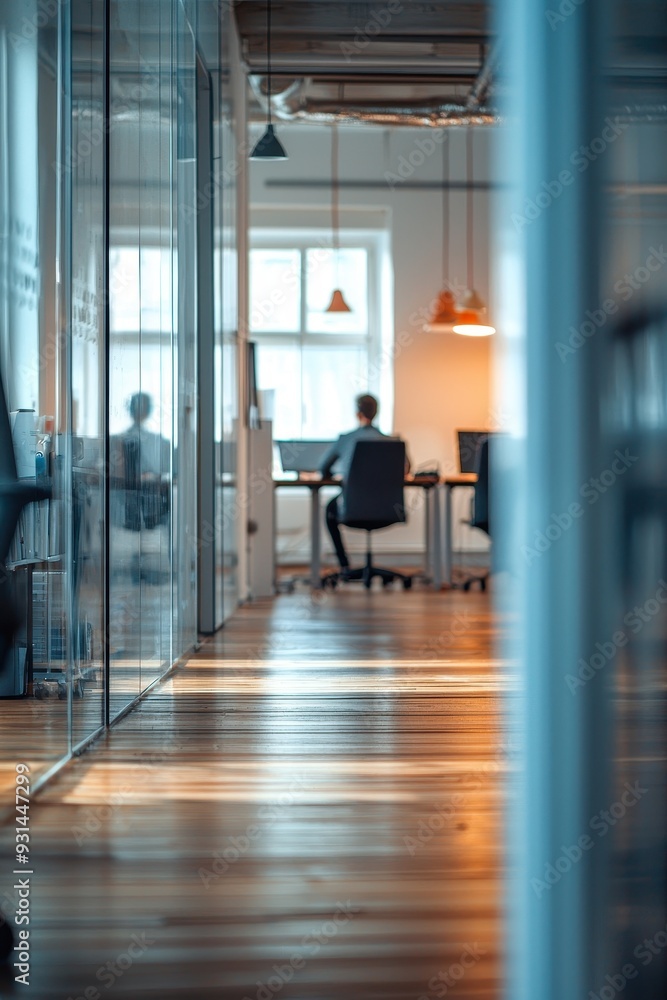 Poster defocused image of an office with a sense of depth and distance