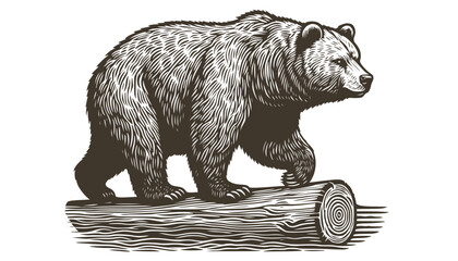 Vector drawing of a bear in style of woodcut engraving