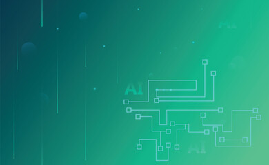 Technology AI circuit banner. Digital abstract tech background, big data, blue futuristic motherboard, green cyber lines. Innovation concept. Nano Vector illustration. 
