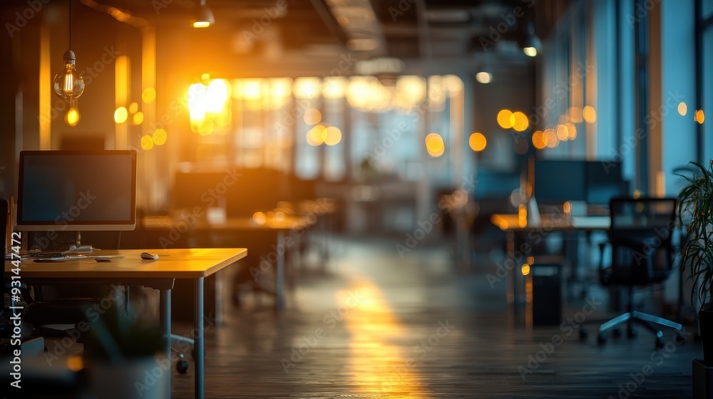 Poster defocused image of an office with a sense of depth and distance