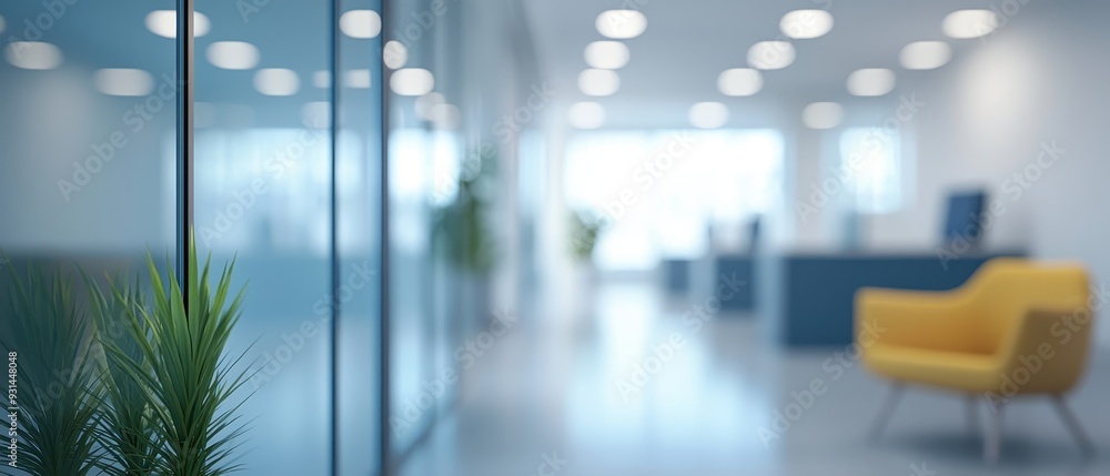 Poster defocused image of an open office with bokeh lights