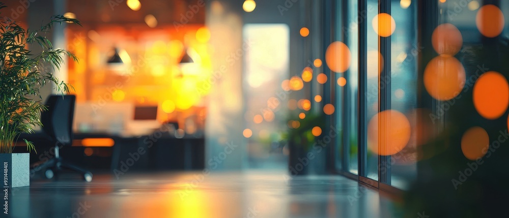Poster defocused image of an open office with bokeh lights