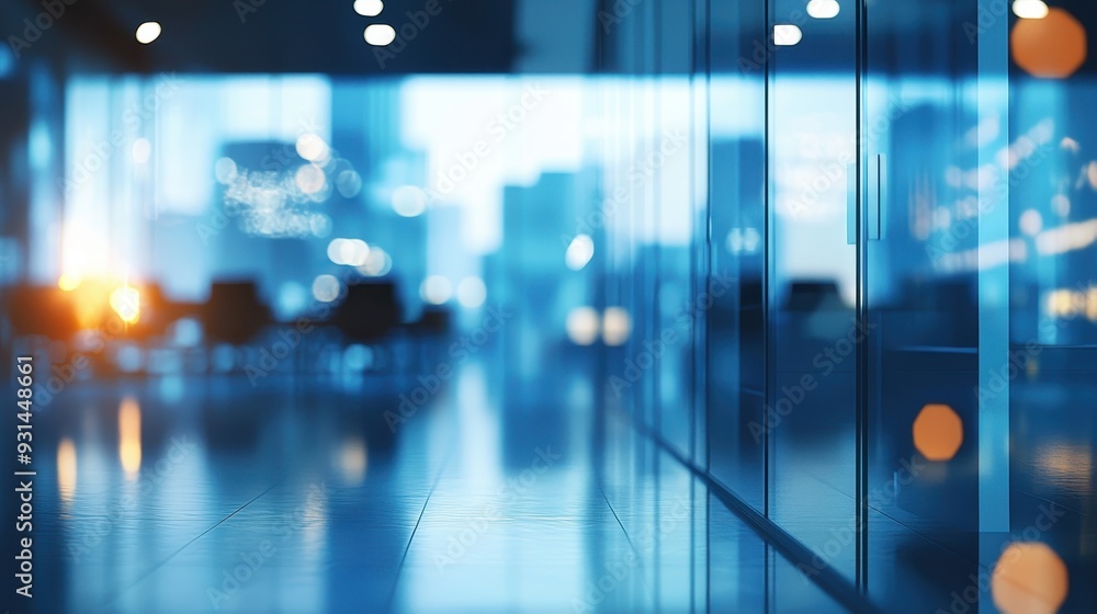 Poster defocused image of an open office with bokeh lights
