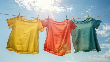 The colorful shirts drying.