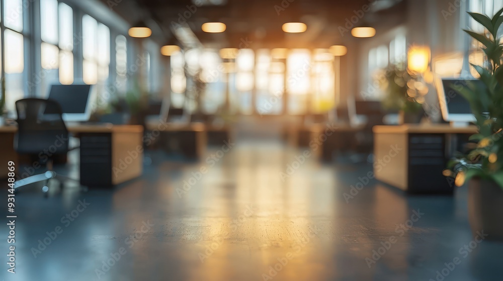 Poster defocused image of an open office with bokeh lights