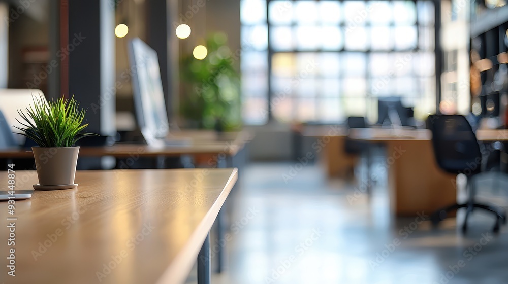 Poster defocused image of an open office with bokeh lights