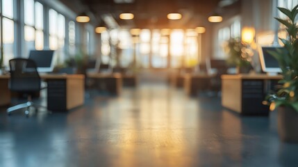 Obraz premium Defocused image of an open office with bokeh lights 