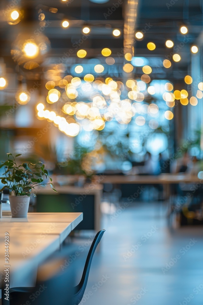 Poster defocused image of an open office with bokeh lights