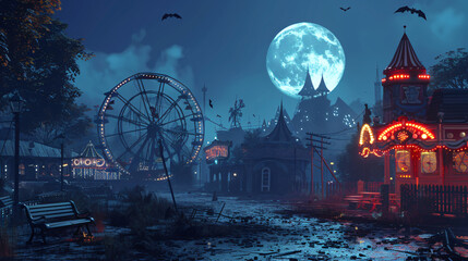 Spooky Halloween Night. Eerie Pumpkin Lanterns and Ghostly Figures.