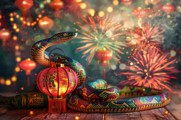 Fototapeta premium Beautiful greeting card with holiday composition for happy and joy celebrate New Year