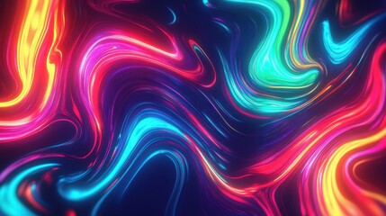 Obraz premium A vibrant, swirling abstract pattern with colorful neon hues on a dark background.