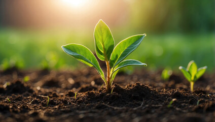 Close-Up of a Young Plant Bathed in Morning Light