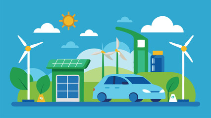 Parking charging station for electric vehicles, EV cars, environmentally clean energy technology, solar panels and wind turbines clean energyon.