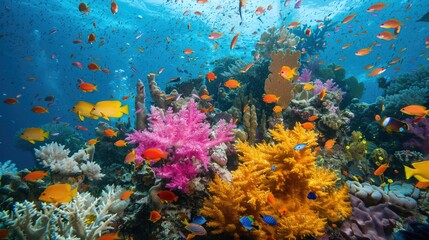 A coral reef teeming with colorful marine life
