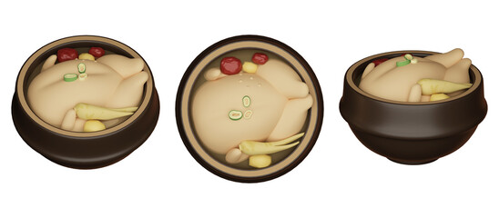 korea traditional food Samgyetang 3D graphics