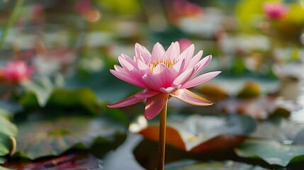 Fototapeta premium Closeup of the beautiful pink Indian lotus Pollen flower in blooming pink waterlily or lotus flower in pond : Generative AI
